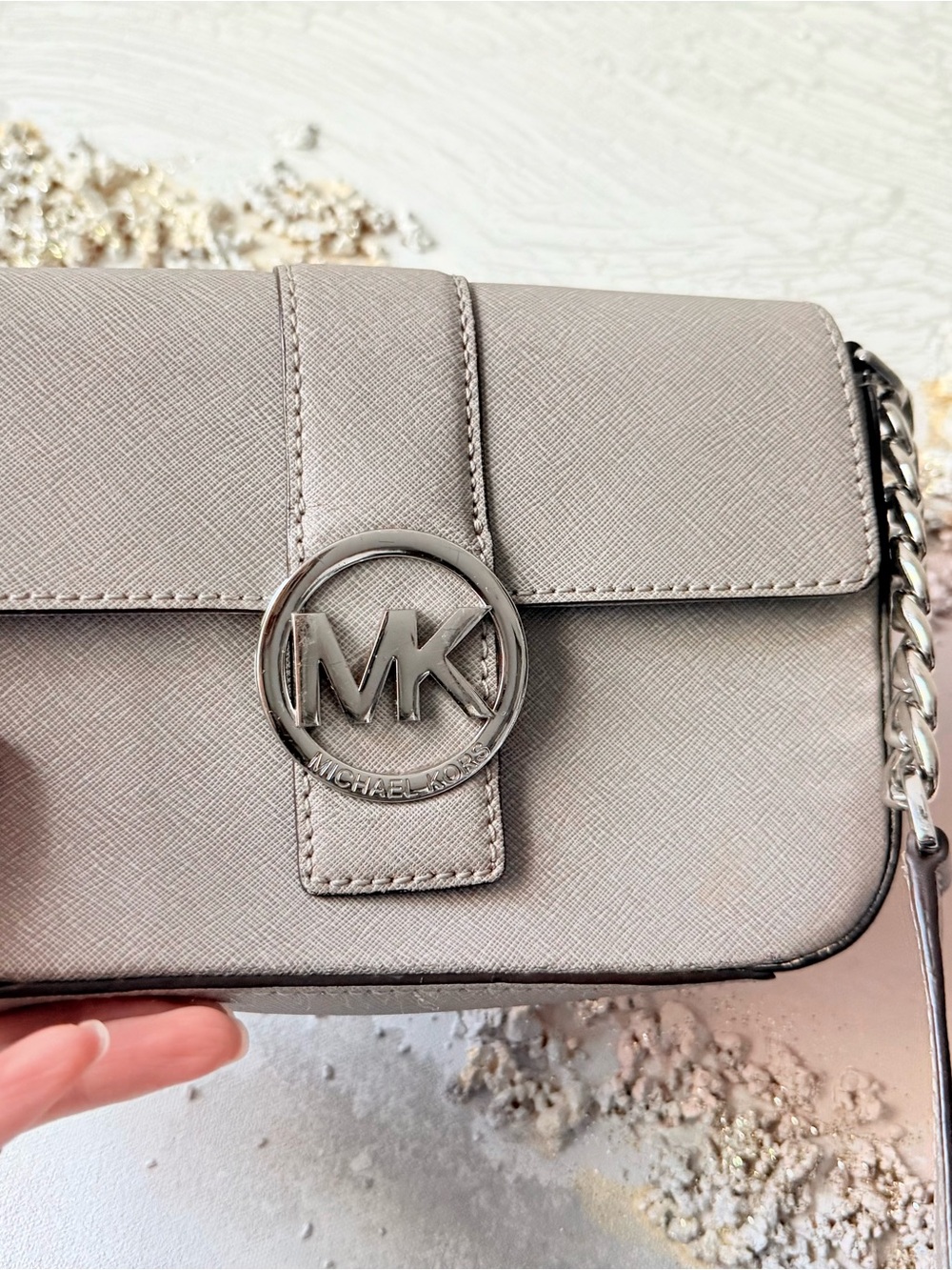 Michael Kors Silver-Tone Gray Saffiano Crossbody Bag